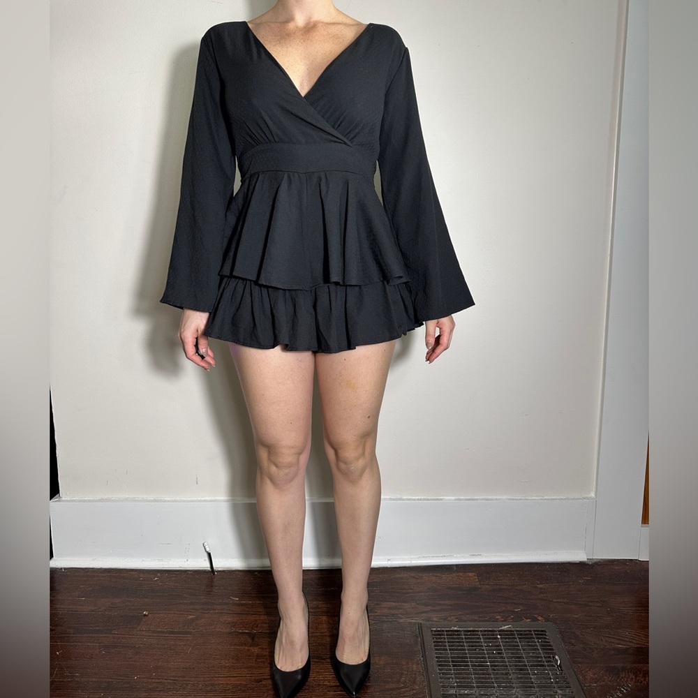 Altar’d State Boho Black Ruffled Romper Size Small